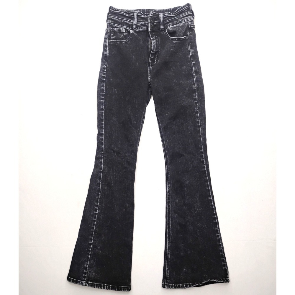 Kancan Jeans High Rise Flare Black Charcoal Wash Denim Womens Size 1 fits 24x31